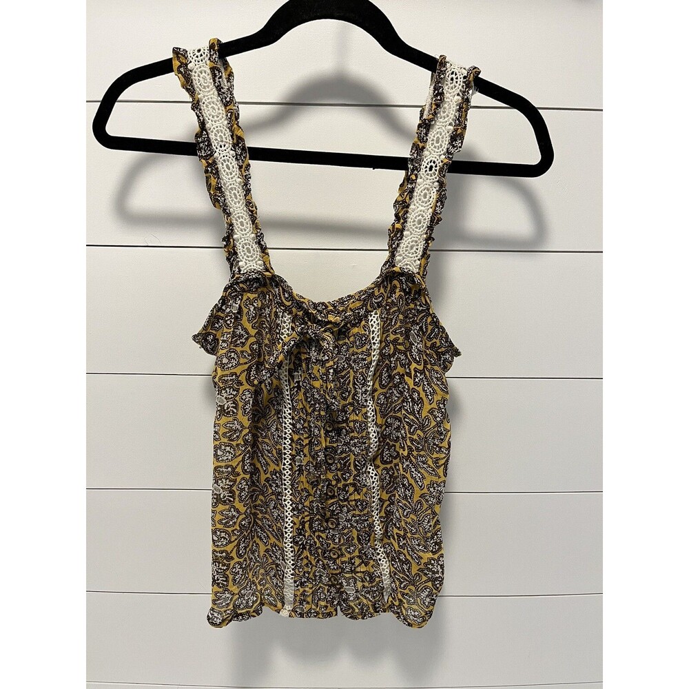 Anthropologie Yellow Bardot Semi Sheer Tank Top Size 8 Boho Beach Summer